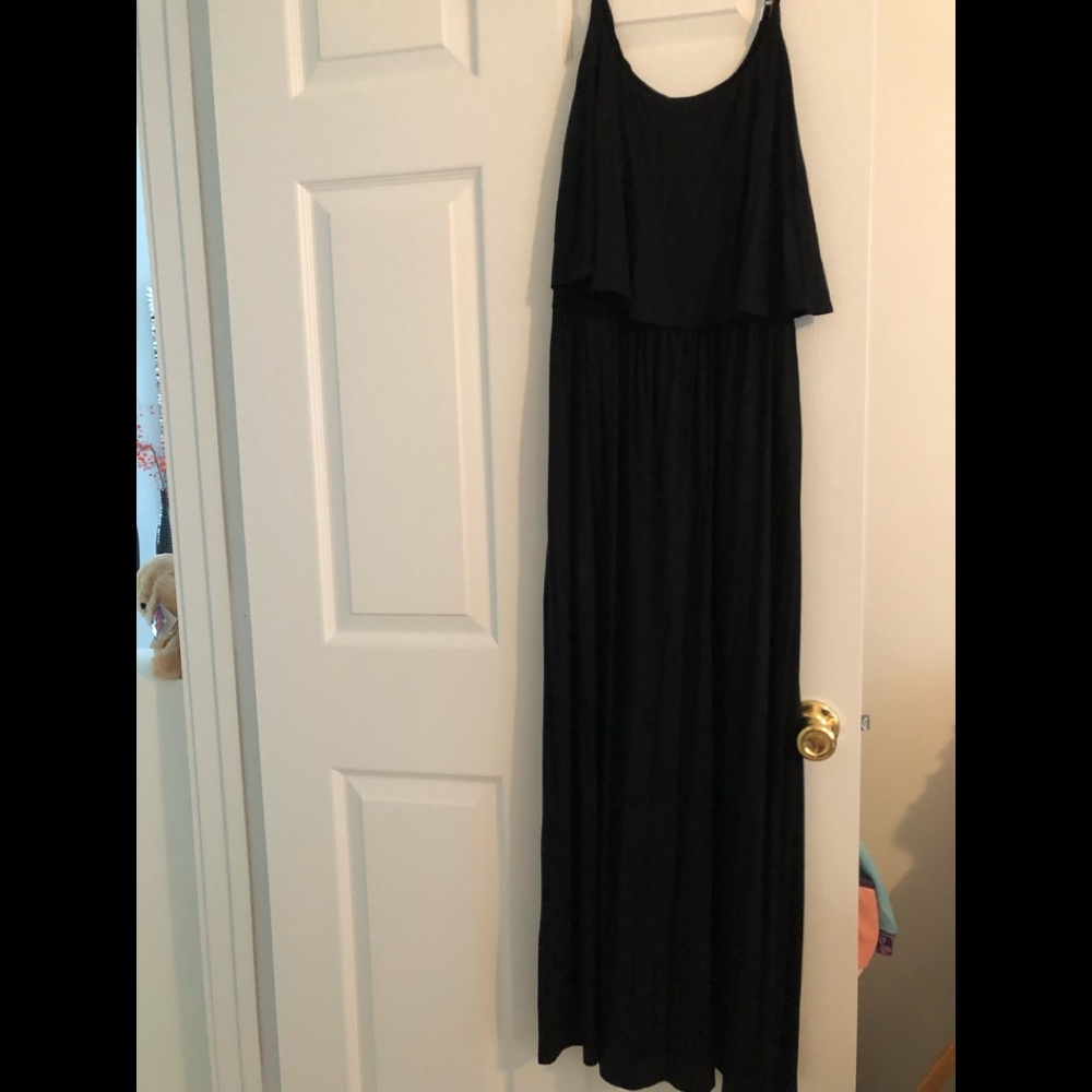 Black Peplum Summer Maxi Dress, Medium